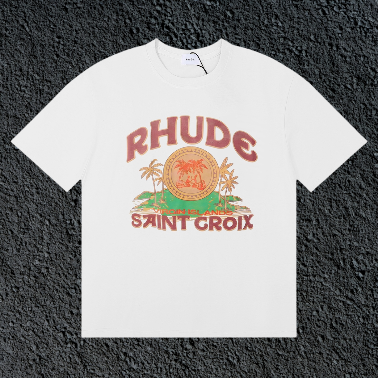 Rhude Saint Croix Palm Island Vintage White Oversized T‑Shirt