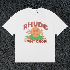 Rhude Saint Croix Palm Island Vintage White Oversized T‑Shirt