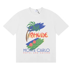 Rhude Monte Carlo Hotel Casino Palm Tree Vintage White Oversized T‑Shirt