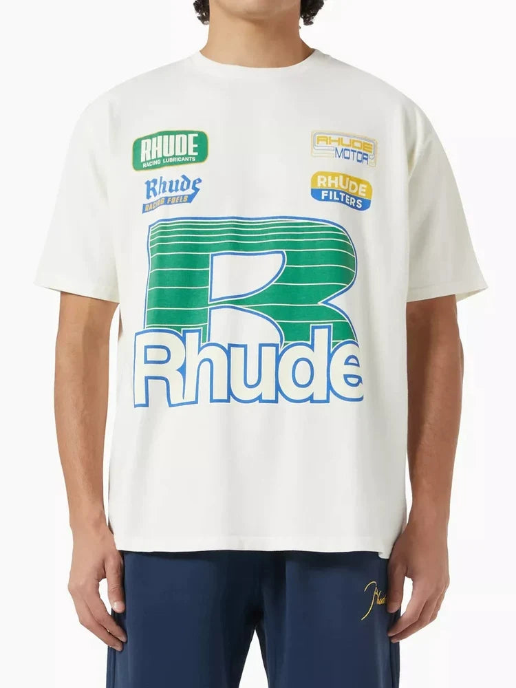 Rhude Multi‑Patch Big R Logo Oversized T‑Shirt Off‑White