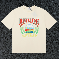 Rhude Saint Barts Island Wreath Badge Cream Oversized T‑Shirt