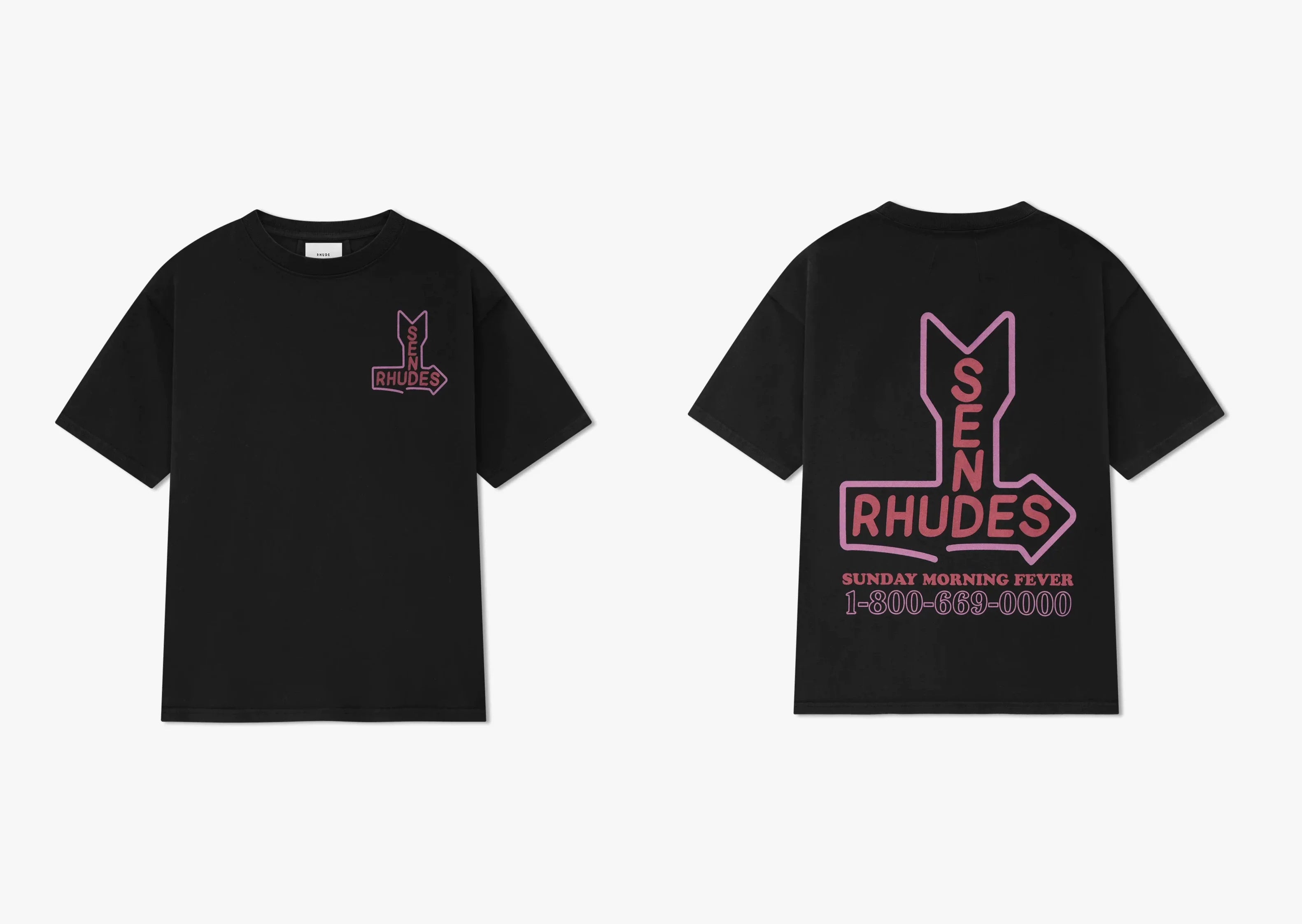 Rhude Sen Rhudes Arrow Slogan Dual‑Sided Oversized T‑Shirt Black
