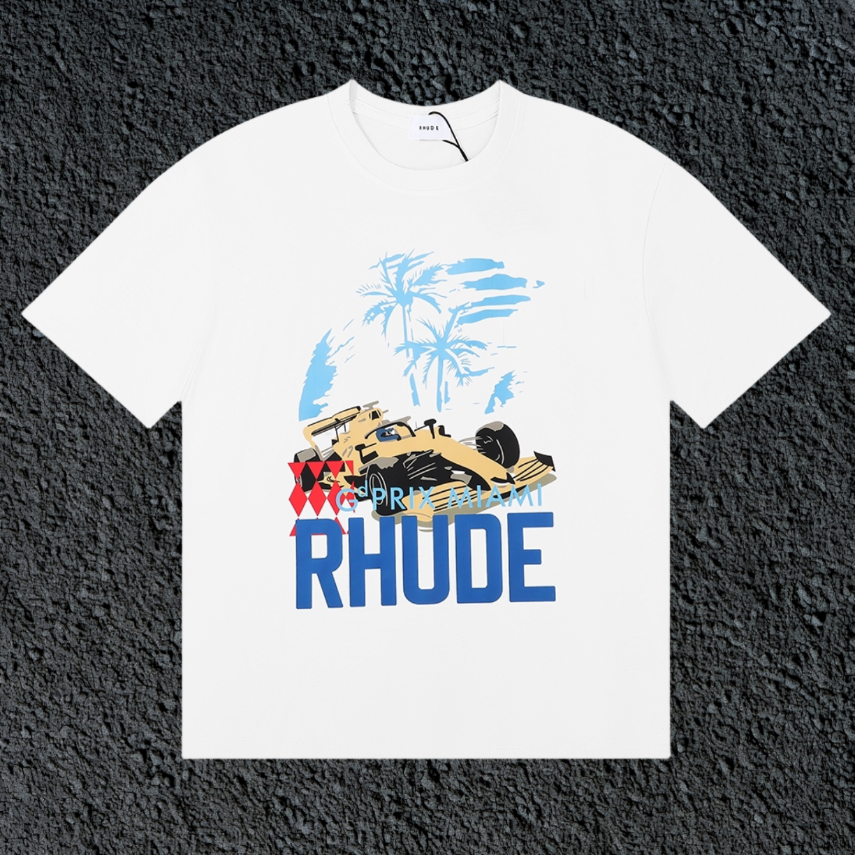 Rhude Grand Prix Miami F1 Race Car White Oversized T‑Shirt