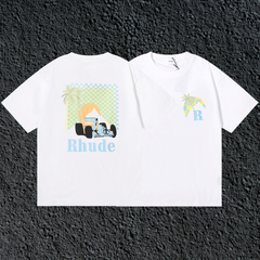 Rhude F1 Race Car Mountain Dual Sided White Oversized T‑Shirt