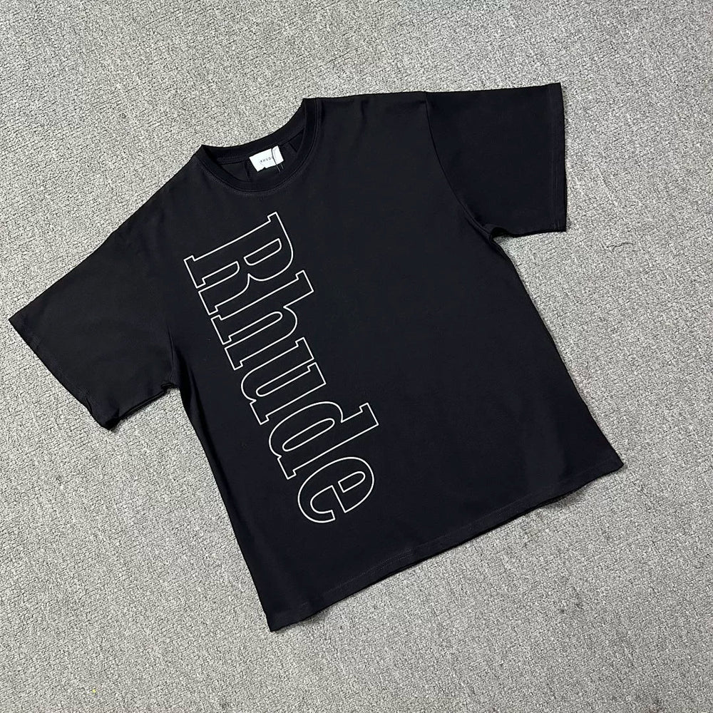 Rhude Vertical Stitch‑Outline Logo Oversized Short Sleeve T‑Shirt