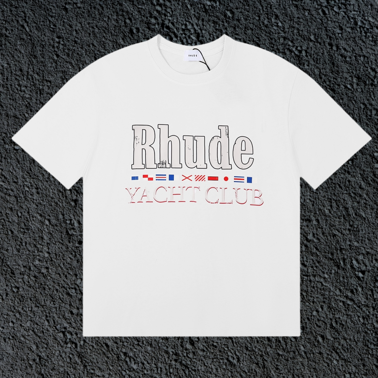 Rhude Yacht Club International Flag Badge Vintage White Oversized T‑Shirt