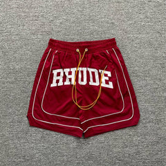 Rhude Red Varsity Stripe Nylon Shorts