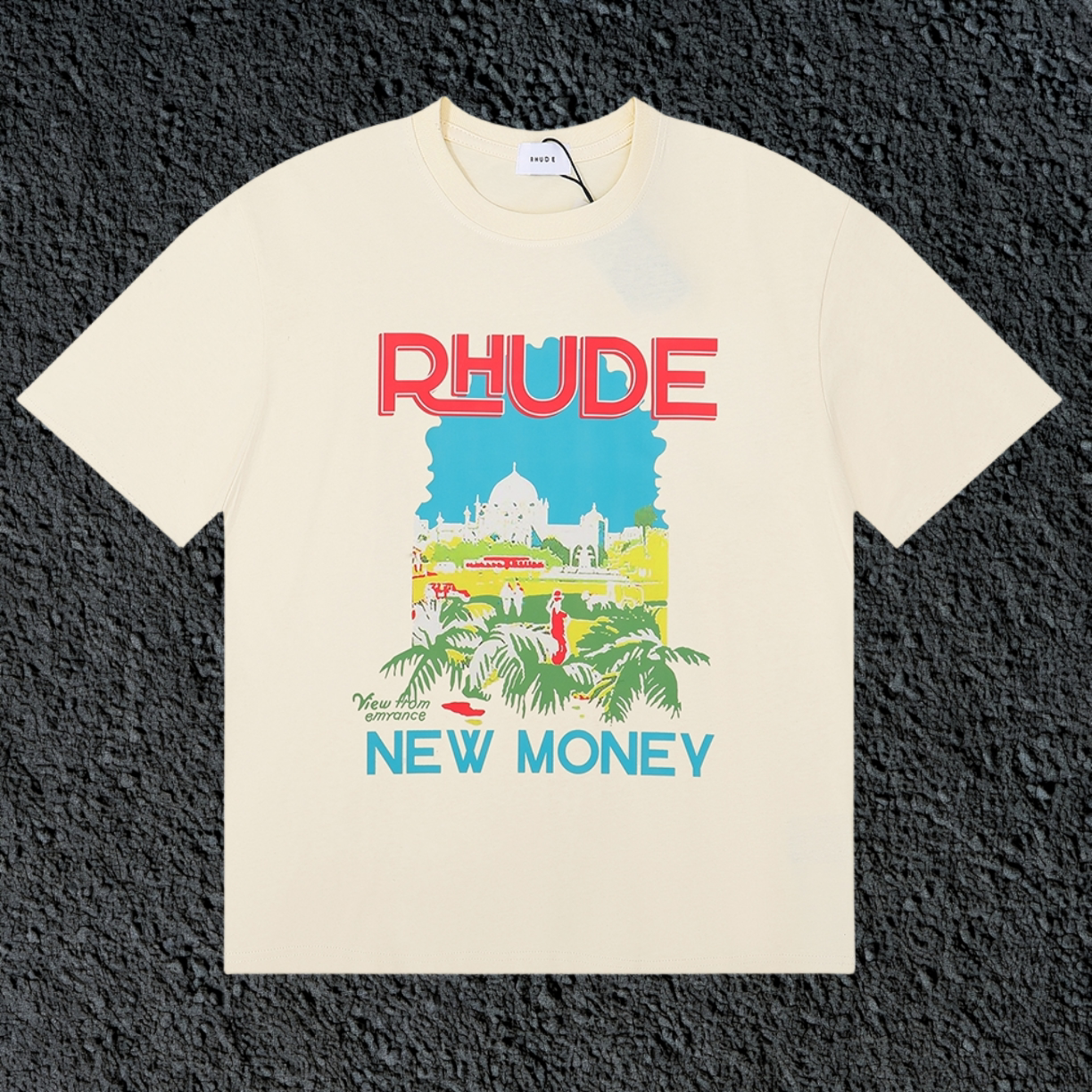 Rhude New Money Tropical Palace Cream Oversized T‑Shirt