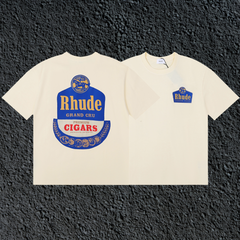 Rhude Grand Cru Cigars Label Dual Sided Cream Oversized T‑Shirt