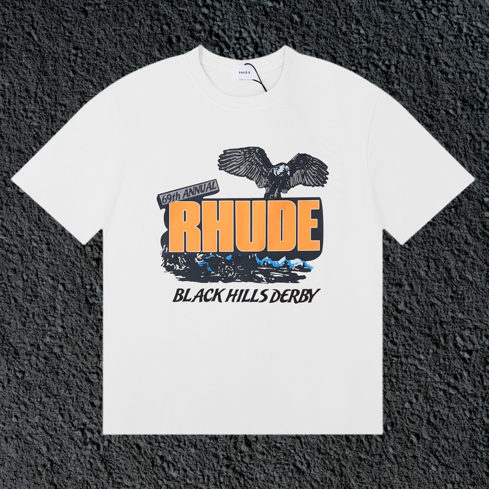 Rhude Black Hills Derby Eagle Mountain White Oversized T‑Shirt