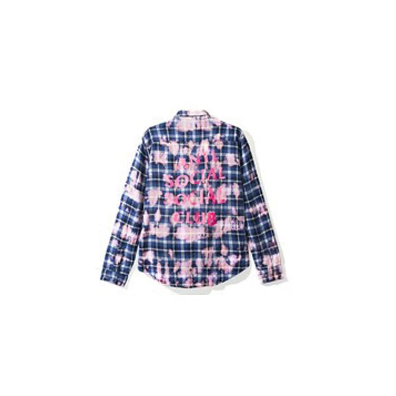 Anti Social Social Club Pink Bleached Plaid Flannel Shirt