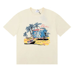 Rhude Tropical Beach Hut Palm Tree Retro Cream Oversized T‑Shirt