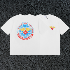 Rhude Black Hills Derby Globe Wing Back Print White Oversized T‑Shirt