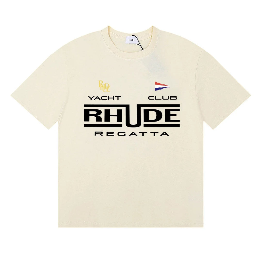 Rhude Yacht Club Regatta Flag Logo Cream Oversized T‑Shirt