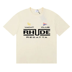 Rhude Yacht Club Regatta Flag Logo Cream Oversized T‑Shirt