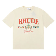 Rhude Yacht Club Bay Of Angels Flag Crest Vintage Cream Oversized T‑Shirt