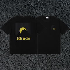 Rhude Sun Mountain Square Back Panel Dual Sided Black Oversized T‑Shirt