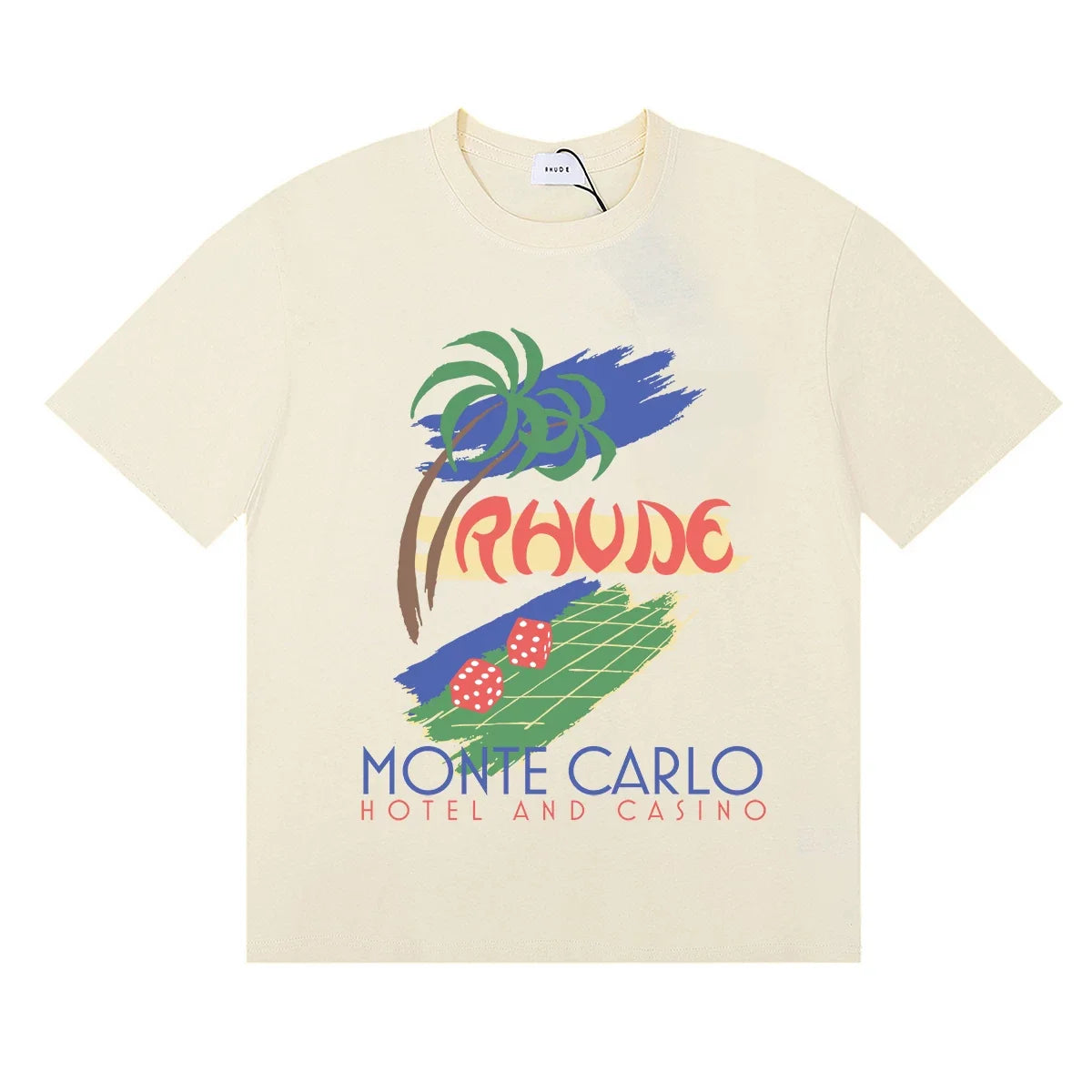 Rhude Monte Carlo Hotel Casino Palm Tree Vintage Cream Oversized T‑Shirt
