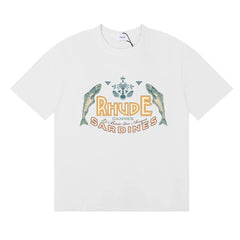 Rhude Cannes Sardines Fish Retro Nautical White Oversized T‑Shirt