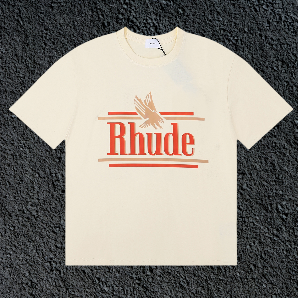 Rhude Eagle Striped Logo Vintage Cream Oversized T‑Shirt