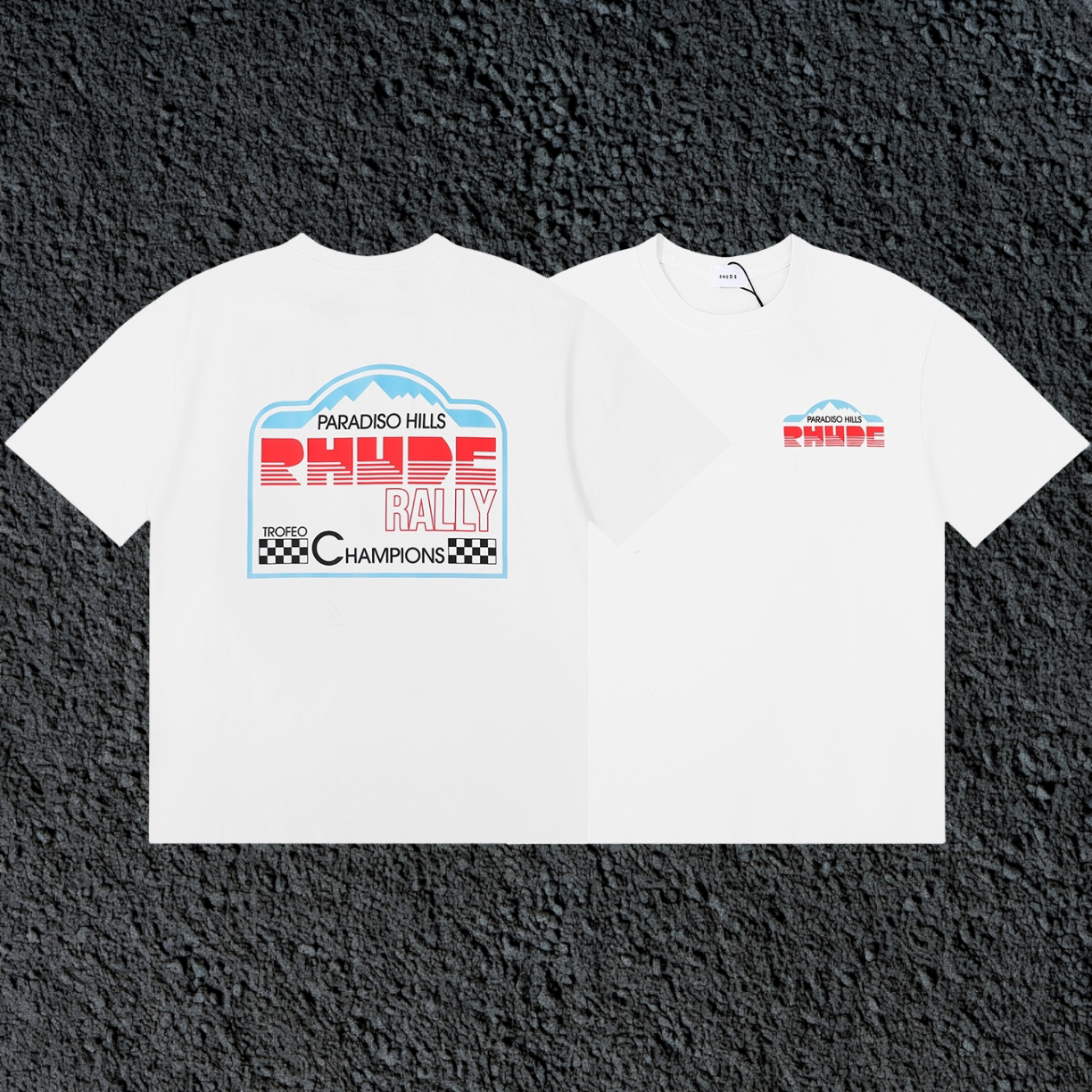 Rhude Paradiso Hills Rally Racing Dual Sided White Oversized T‑Shirt