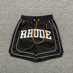 Rhude Black Varsity Stripe Nylon Shorts