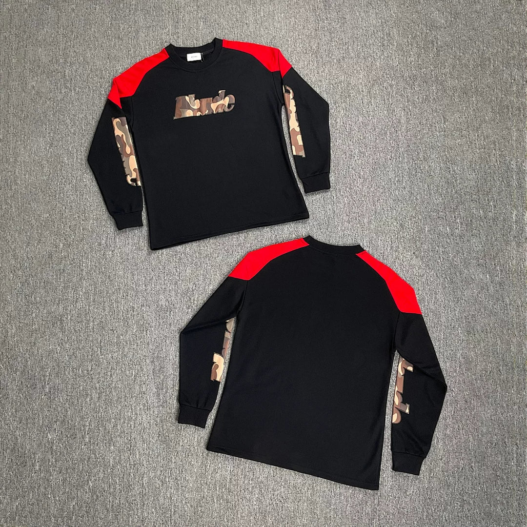 Rhude Camo Patch Logo Raglan Long Sleeve Tee Black Red